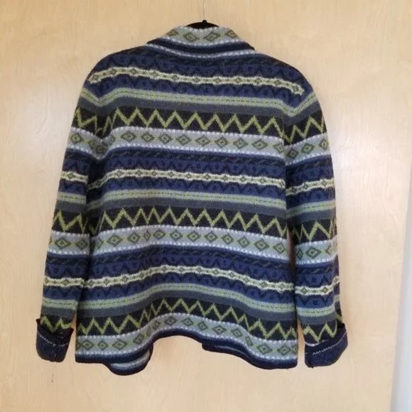 Vintage Wool Sweater Blue & Green Size Large - Picture 4 of 9